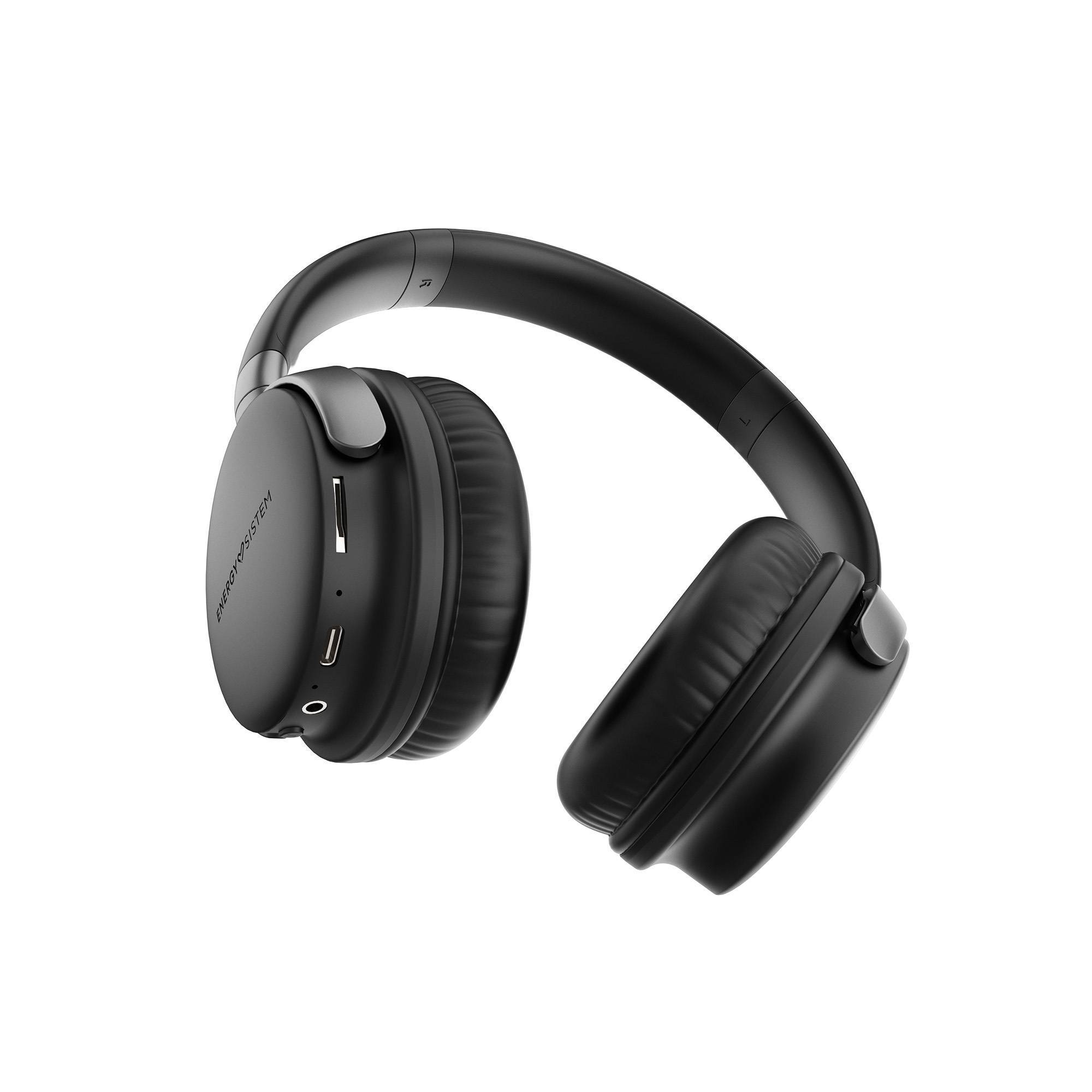 Casque Bluetooth Energy Sistem - Radio FM - Batterie 45h - Lecteur MP3 MicroSD - Basses Profondes - Coussinets en Cuir Protéiné et Mousse Visco Élastique - Couleur Noir