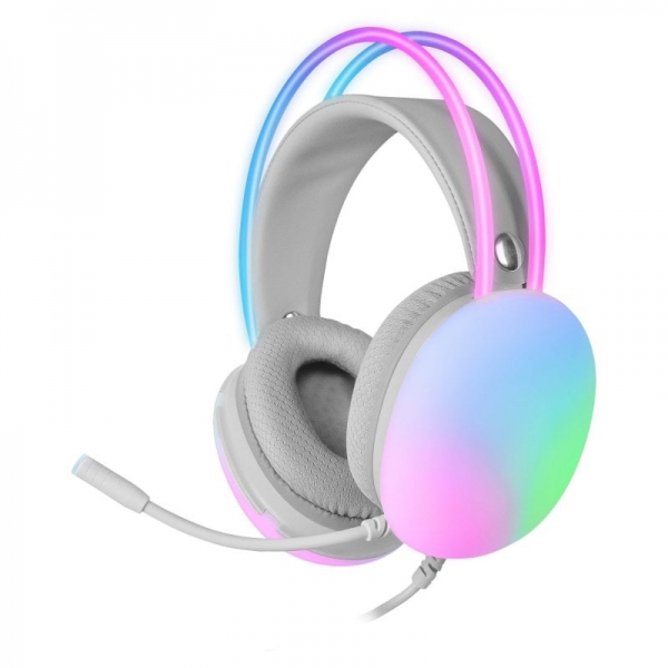 Casque de jeu Mars Gaming MH-GLOW - Éclairage CHROMA 360º - Son 3D Ultra-BASS - Microphone antibruit - Compatible multiplateforme - Couleur blanche