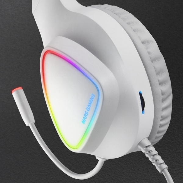 Casque de jeu Mars Gaming MH122 - Son Hi-Fi ultra-basses - Éclairage FRGB - Suppression passive du bruit - Compatibilité totale - Couleur blanche