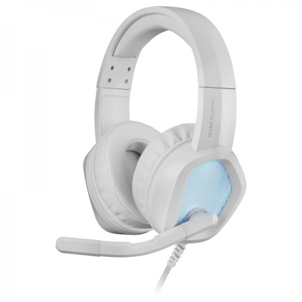 Casque de jeu Mars Gaming MH320 - Éclairage à flux RVB - Pilotes 3D Ultra-BASS - Microphone antibruit - Compatibilité multiplateforme - Couleur blanche