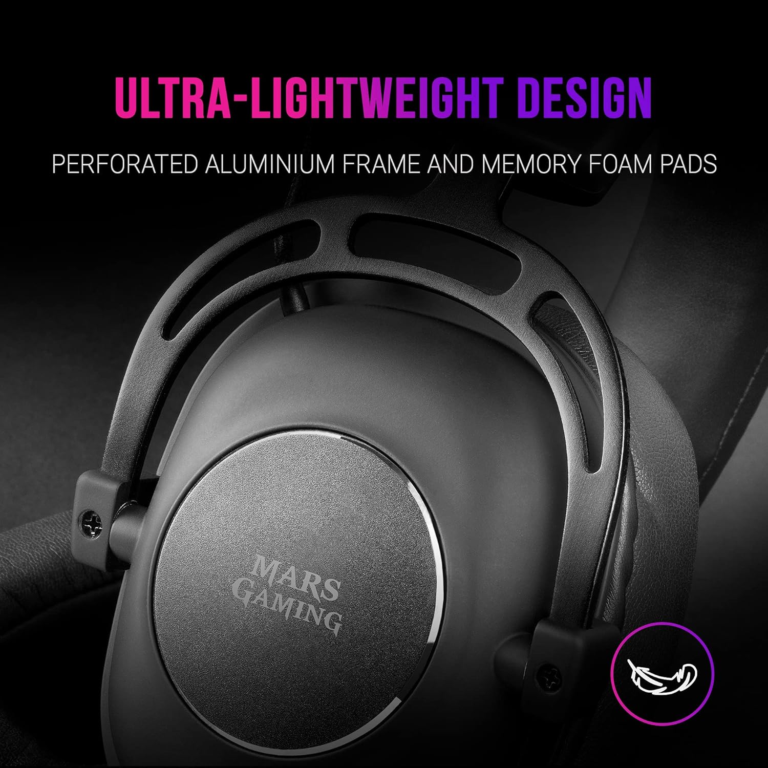 Casque de jeu Mars MH6 NEOGRAPHENE 7.1 - Pilotes en néographene - Suppression passive du bruit - Carte son DAC 7.1 - Structure ultra-légère - Microphone à voix claire - Logiciel de contrôle - Couleur noire