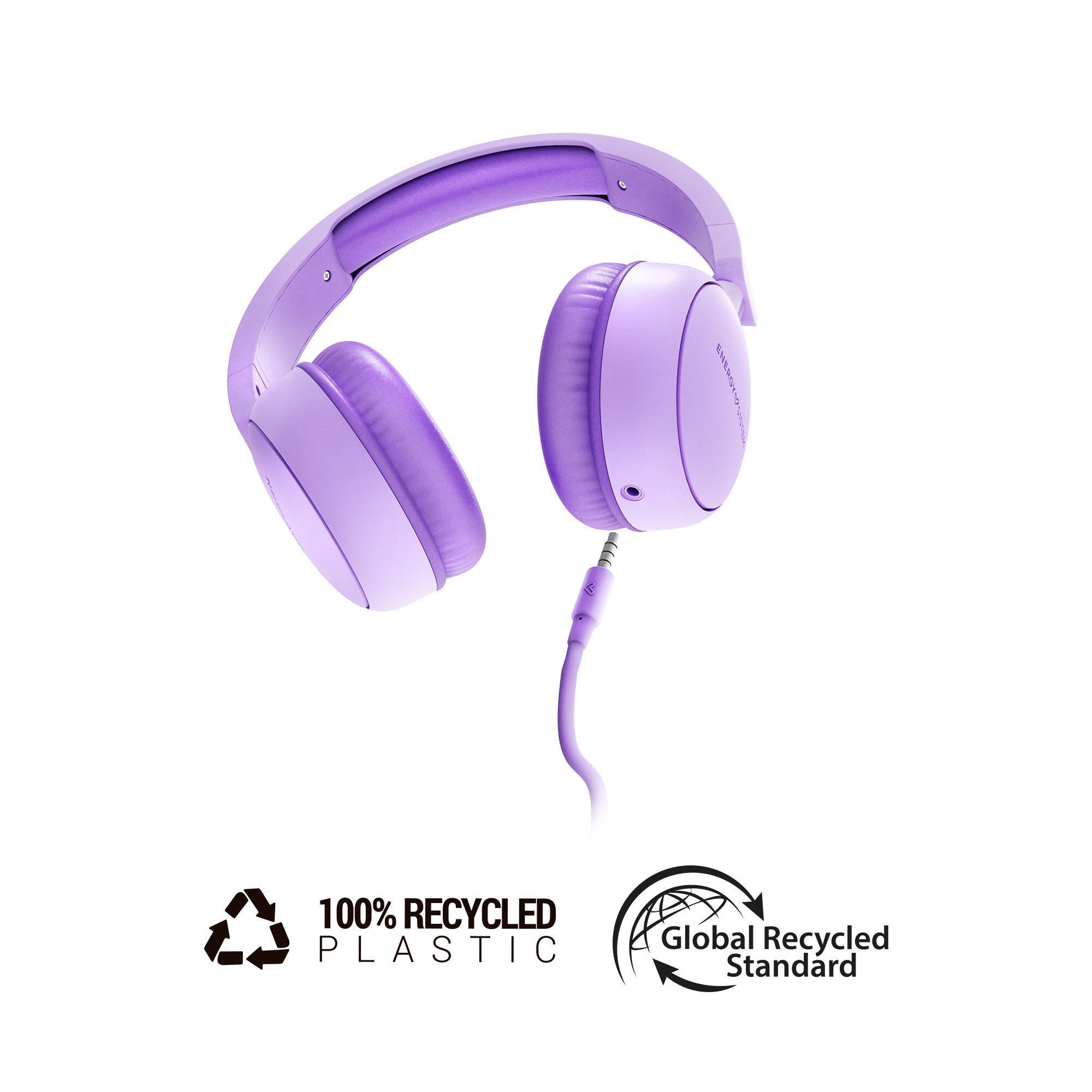 Casque Filaire Energy Sistem - Plastique 100% Recyclé - Câble Amovible - Microphone - Assistant Vocal - Couleur Violet