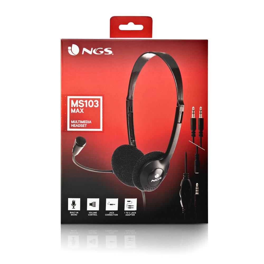 Casque filaire NGS pour ordinateur portable - Microphone réglable - Bandeau réglable - Contrôle du volume - Connexion audio 3,5 mm - Couleur noire