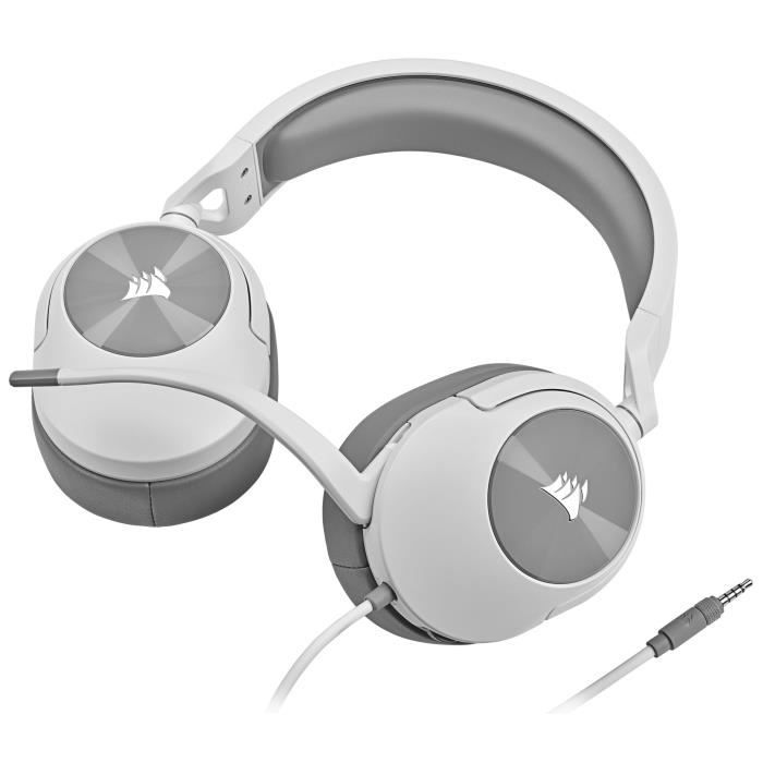 Casque gaming CORSAIR HS55 STEREO - Blanc, Micro-casque filaire jack 3,5mm