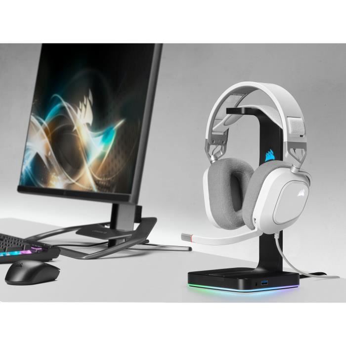 Casque Gaming Filaire CORSAIR HS80 RGB USB Son Surround 7.1 Microphone Omnidirectionnel Blanc