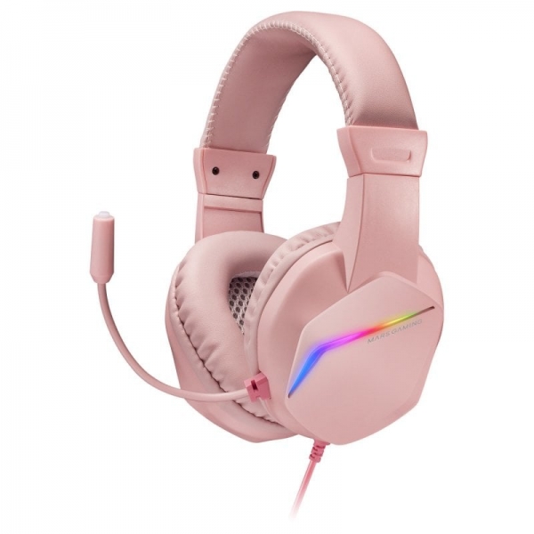 Casque Gaming Mars Gaming MH122 - Son Hi-Fi Ultra-Bass - Éclairage FRGB - Suppression Passive du Bruit - Compatibilité Multiplateforme - Couleur Rose