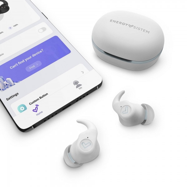 Casque sans fil Energy Sistem - True Wireless - Bluetooth 5.3 - IPX5 - Autonomie 20h - Secure-Fit+ - App personnalisable - Microphone stéréo - Couleur Blanc