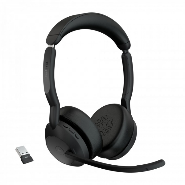 Casque stéréo Bluetooth Jabra Evolve2 55 MS avec microphone - Suppression du bruit - Autonomie de la batterie jusqu'à 18 heures - Arceau réglable - Commandes sur le casque - Couleur noire