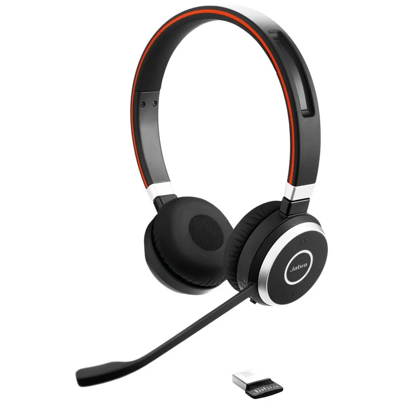 Casque stéréo UC Jabra Evolve 65 SE avec microphone Bluetooth + support de charge USB-A - Suppression du bruit - Autonomie de la batterie jusqu'à 12 heures - Bandeau réglable - Commandes sur le casque - Couleur noire