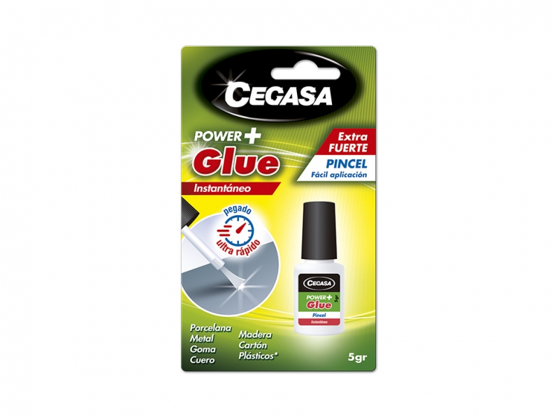 Cegasa Power Glue Adhésif Instantané avec Pinceau - Colle Forte - Embout Pinceau - 5gr - Couleur Transparent