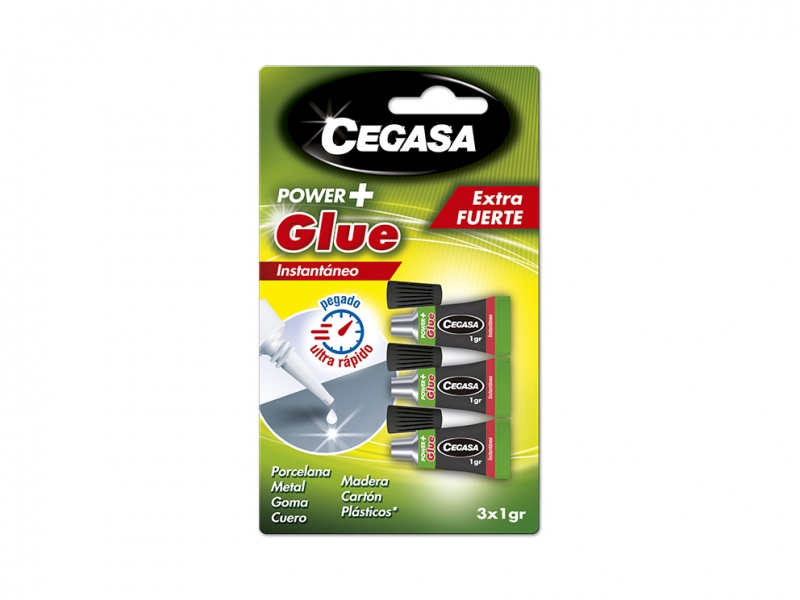 Cegasa Power Glue Pack de 3 Adhésifs Instantanés - 1gr - Couleur Transparent