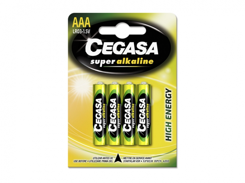 Cegasa Super Alcaline Blister de 4 Piles High-Tech LR03 - Fiabilité - Haute Performance - Performance Maximale - Divers Coloris