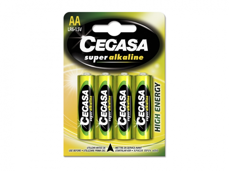 Cegasa Super Alcaline Blister de 4 Piles LR6 Hautes Performances - Fiabilité - Technologie Avancée - Divers Coloris