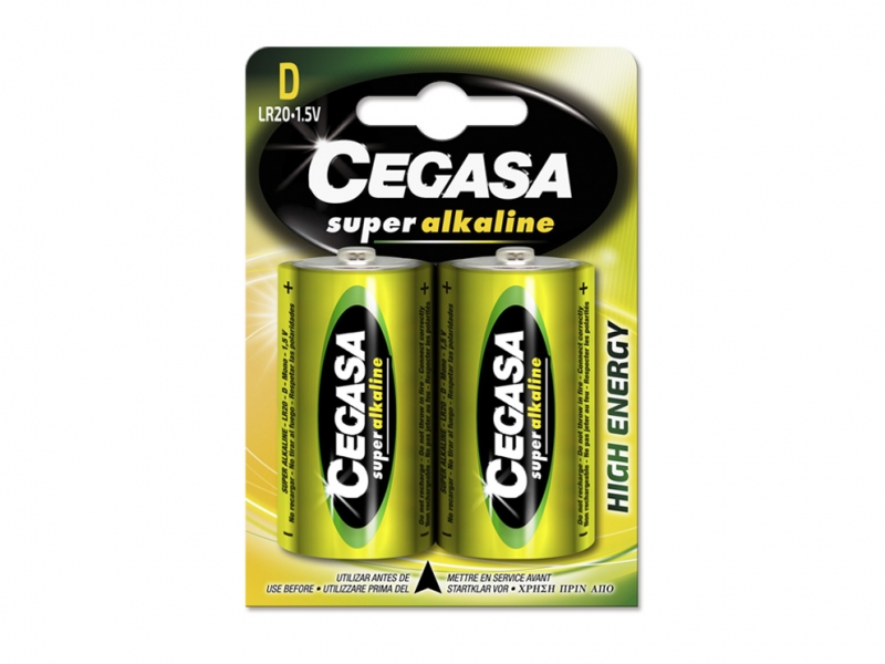 Cegasa Super Alcaline LR20 Blister 2 Unités - Haute Technologie - Fiabilité - Haute Performance - Différentes Couleurs