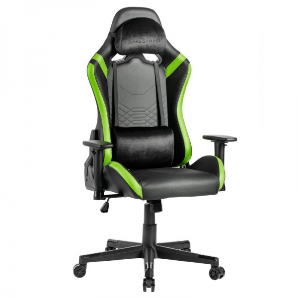 Chaise de jeu Mars Gaming MGC-PRO - Cuir PU - Coussins doux au toucher - Accoudoirs 2D - Dossier inclinable à 135º - Supporte 150 kg - Base en acier - Roues XL - Couleur Noir