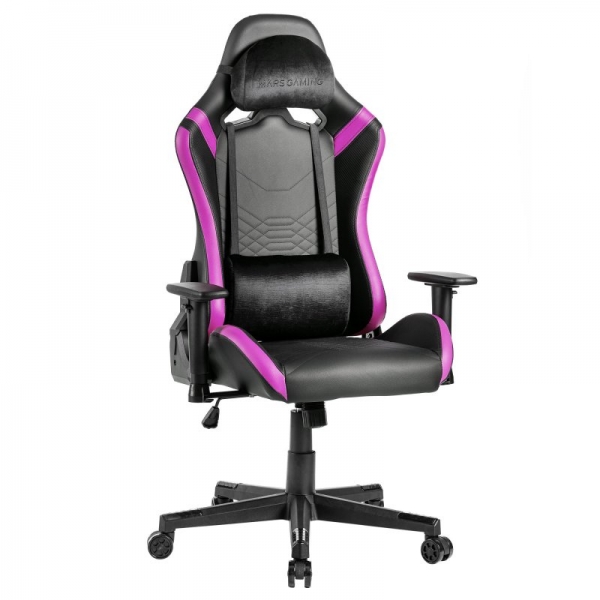 Chaise de jeu Mars Gaming MGC-PRO - Cuir PU - Coussins doux au toucher - Accoudoirs 2D - Dossier inclinable à 135º - Supporte 150 kg - Base en acier - Roues XL - Couleur Noir