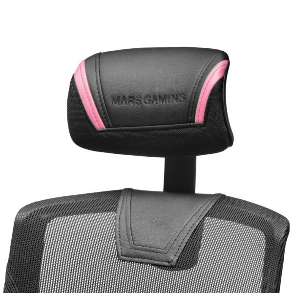 Chaise Gaming Mars Gaming MGC-ERGO - Ergonomie Totale - Support Lombaire et Cervical Ajustable - Inclinaison 90-160° - Base Renforcée - Respirant - Noir/Rose - Coloris Noir