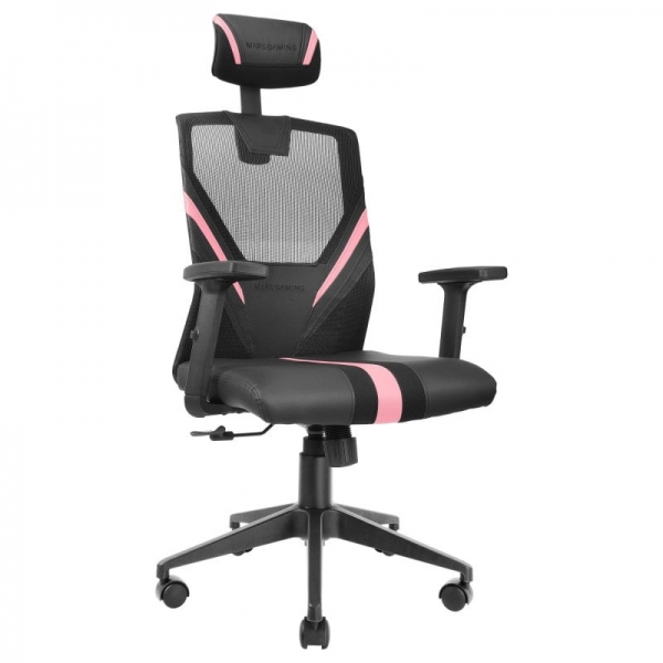 Chaise Gaming Mars Gaming MGC-ERGO - Ergonomie Totale - Support Lombaire et Cervical Ajustable - Inclinaison 90-160° - Base Renforcée - Respirant - Noir/Rose - Coloris Noir