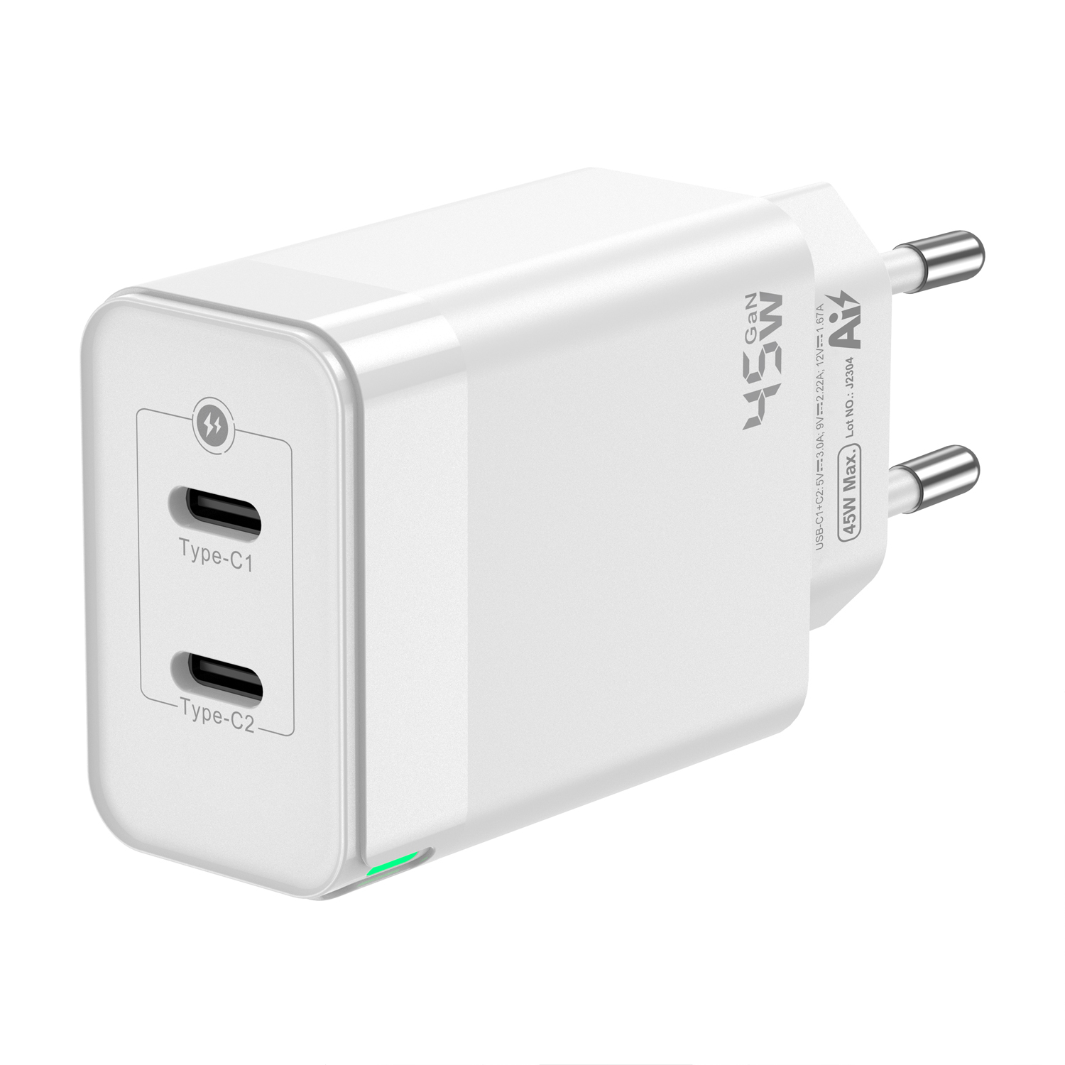 Chargeur Aisens GAN 45W - 2xUSB-C PD3.0 QC4.0 - Blanc