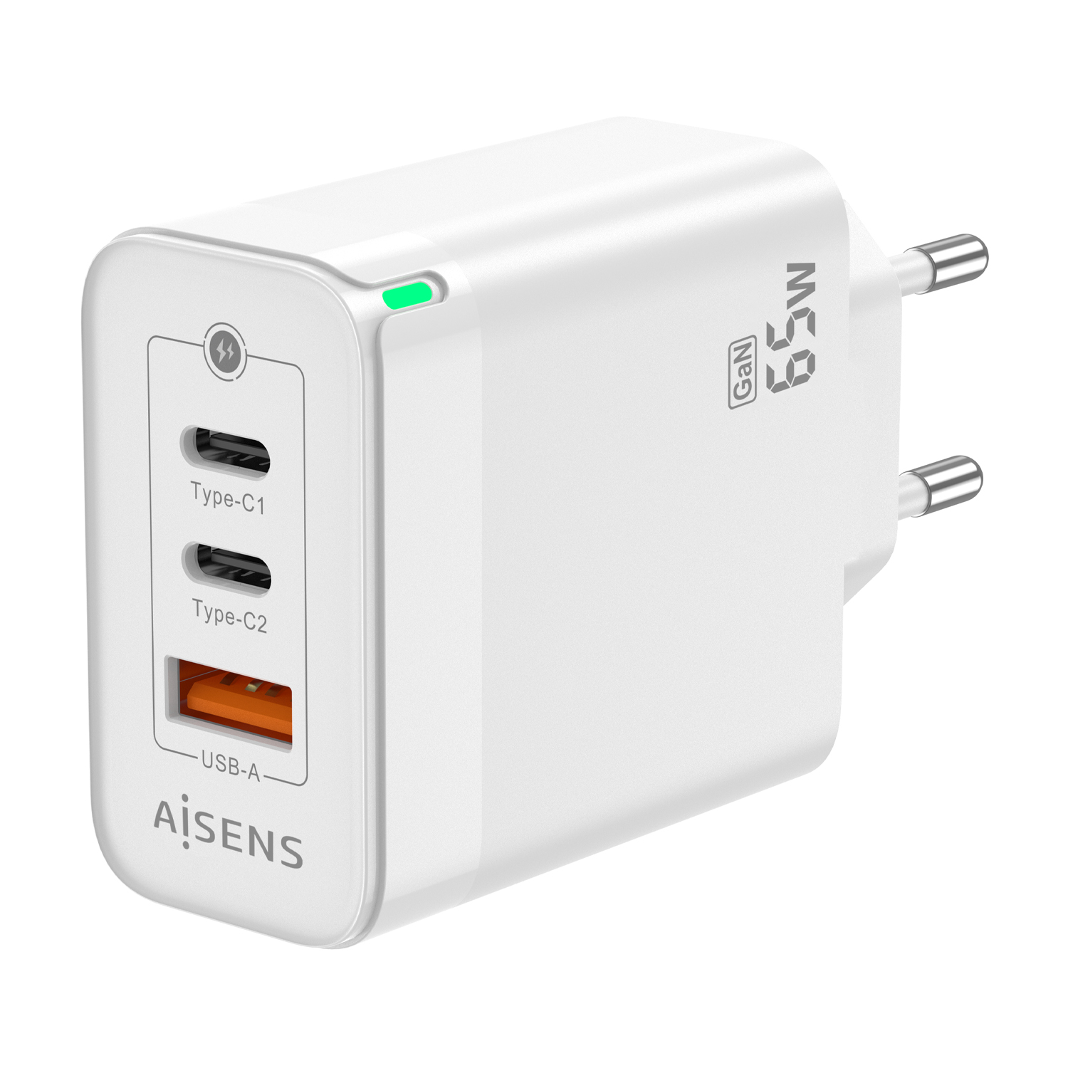 Chargeur Aisens GAN 65W - 2xUSB-C PD3.0 QC4.0 - 1xUSB-A QC3.0 - Blanc