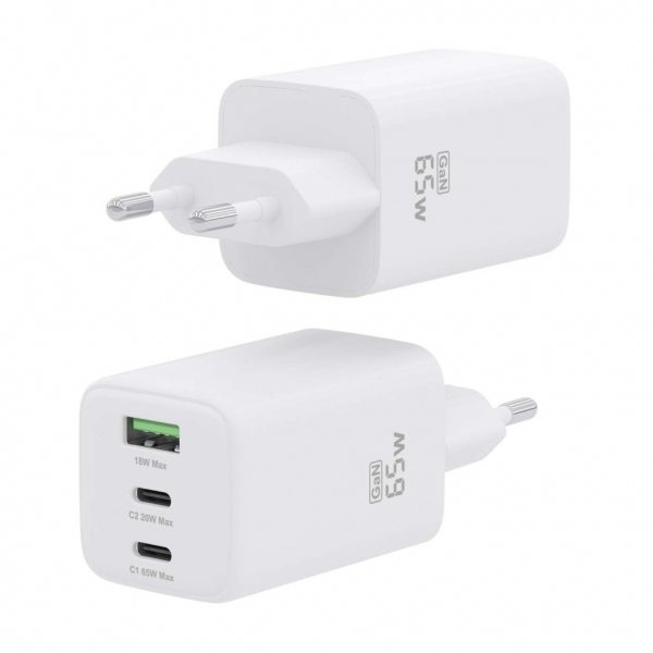 Chargeur Aisens Gan USB-C 65W - Haute efficacité énergétique - Technologie AI - Chargement rapide et sûr - 3 ports USB - Compatible avec plusieurs appareils