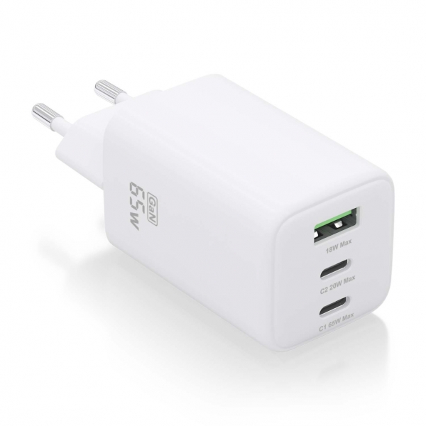 Chargeur Aisens Gan USB-C 65W - Haute efficacité énergétique - Technologie AI - Chargement rapide et sûr - 3 ports USB - Compatible avec plusieurs appareils