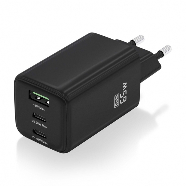 Chargeur Aisens Gan USB-C 65W - Haute efficacité énergétique - Technologie AI pour une charge rapide - Multiples protections de sécurité - Compatible USB-C et USB-A - Chargement simultané de 3 appareils