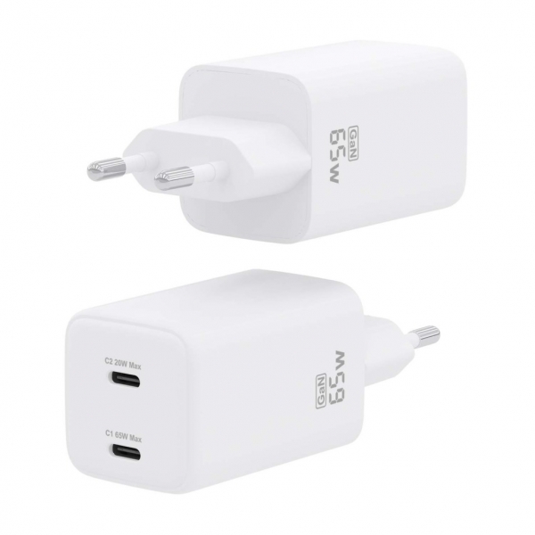 Chargeur Aisens Gan USB-C 65W - Haute efficacité énergétique - Technologie AI - Protections multiples - Chargement rapide et sûr - Compatible avec PD3.0 et autres protocoles - 2 ports USB-C