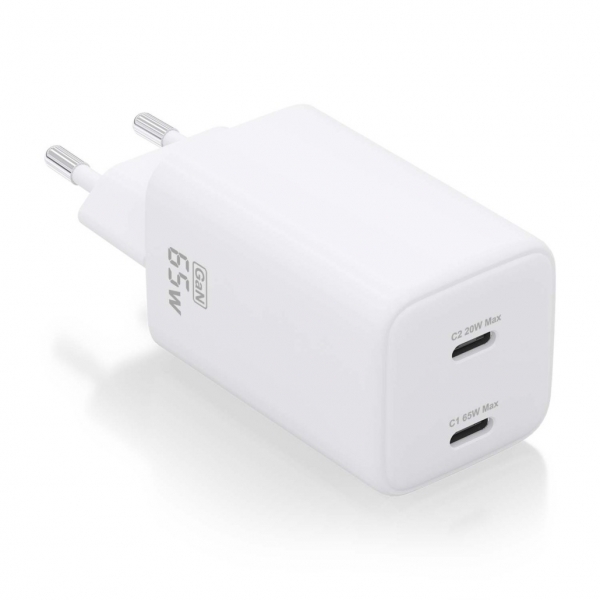 Chargeur Aisens Gan USB-C 65W - Haute efficacité énergétique - Technologie AI - Protections multiples - Chargement rapide et sûr - Compatible avec PD3.0 et autres protocoles - 2 ports USB-C