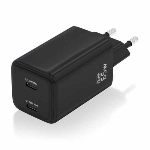 Chargeur Aisens Gan USB-C 65W - Haute efficacité énergétique - Technologie AI - Protections multiples - Chargement rapide et sûr - Compatible avec PD3.0 et autres protocoles - 2 ports USB-C