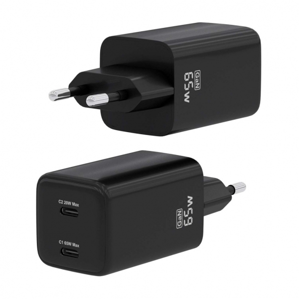 Chargeur Aisens Gan USB-C 65W - Haute efficacité énergétique - Technologie AI - Protections multiples - Chargement rapide et sûr - Compatible avec PD3.0 et autres protocoles - 2 ports USB-C