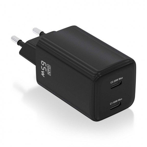 Chargeur Aisens Gan USB-C 65W - Haute efficacité énergétique - Technologie AI - Protections multiples - Chargement rapide et sûr - Compatible avec PD3.0 et autres protocoles - 2 ports USB-C