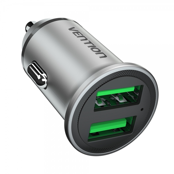 Chargeur de voiture Vention 18W 2xUSB (A) QC3.0 3.4A - Mini Design - Aluminium gris