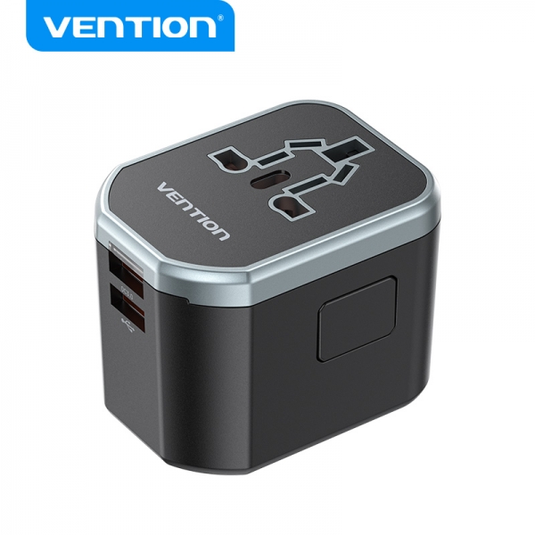 Chargeur de voyage universel Vention - 1xUSB-C vers 2xUSB - 20W - Noir