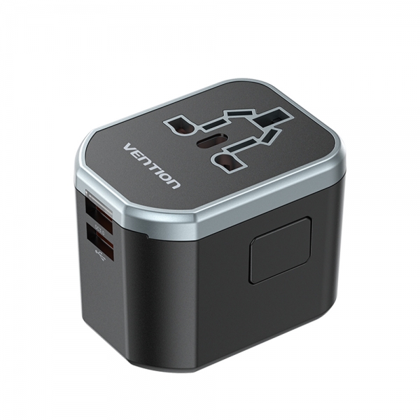 Chargeur de voyage universel Vention - 1xUSB-C vers 2xUSB - 20W - Noir