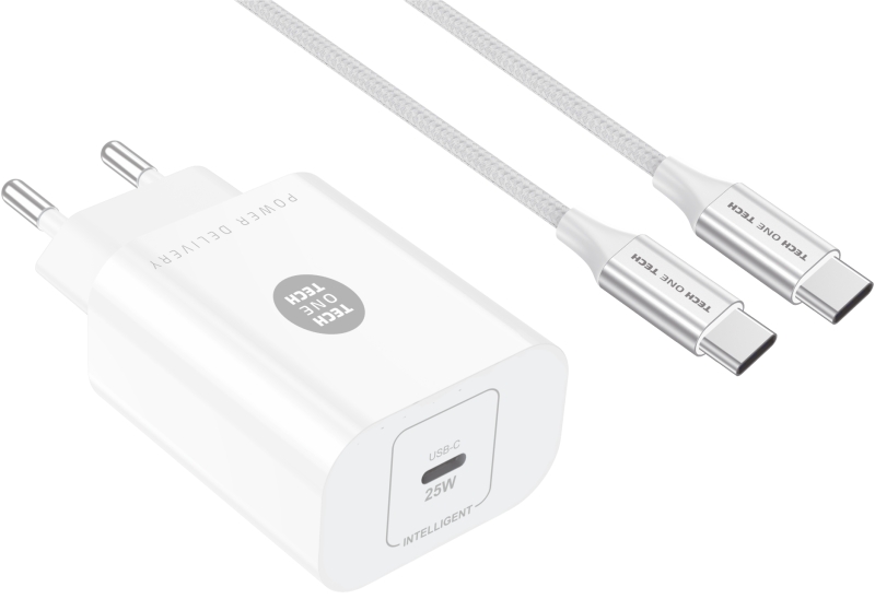 Chargeur mural TechOneTech 25W PD + câble USB-C vers USB-C