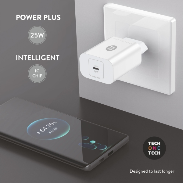 Chargeur mural TechOneTech USB-C PD 3.0 25W - Ultrarapide