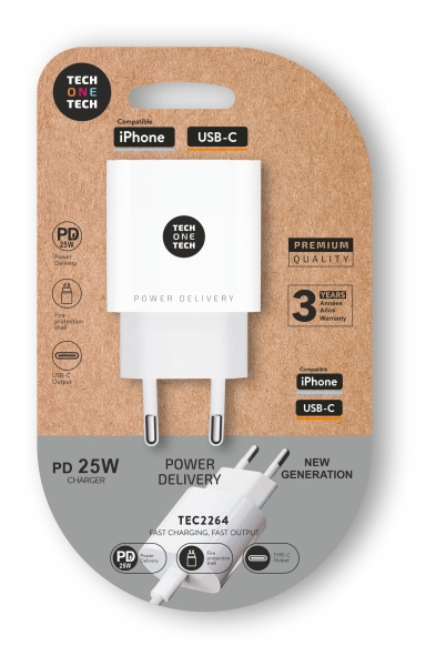 Chargeur mural TechOneTech USB-C PD 3.0 25W - Ultrarapide