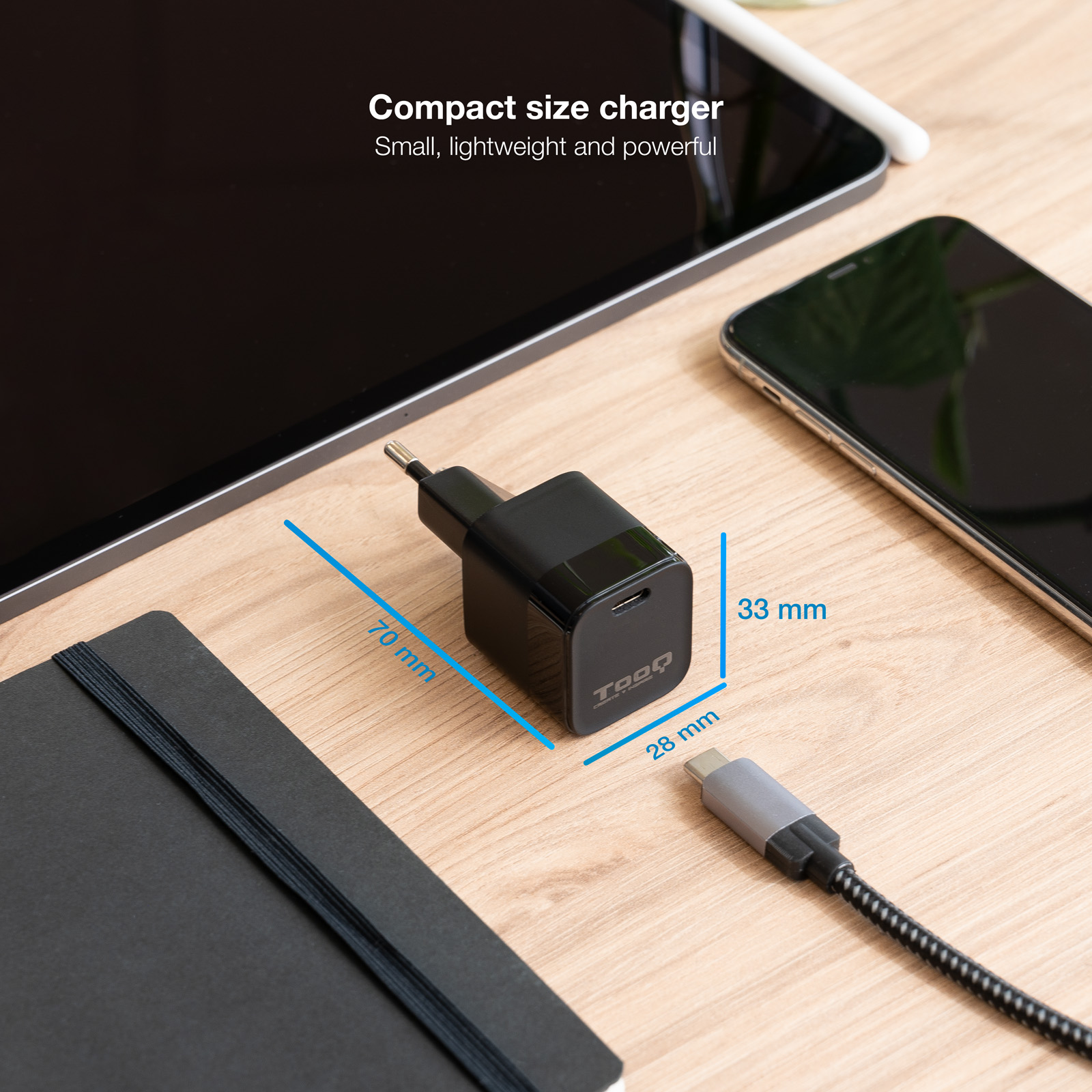 Chargeur Mural Tooq USB-C/PD 20W - Noir