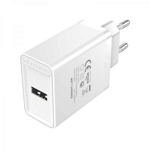 Chargeur mural USB-A Vention 2,4A 12W - Blanc