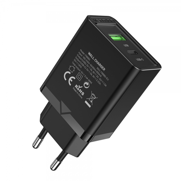 Chargeur mural USB Vention (C+A) 3.4A 20W PD3.0/QC4.0 - Charge rapide - Couleur Noir