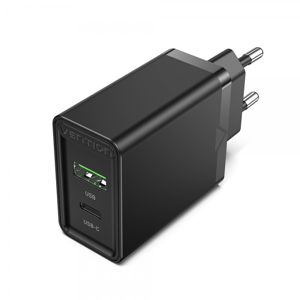 Chargeur mural USB Vention (C+A) 3.4A 20W PD3.0/QC4.0 - Charge rapide - Couleur Noir