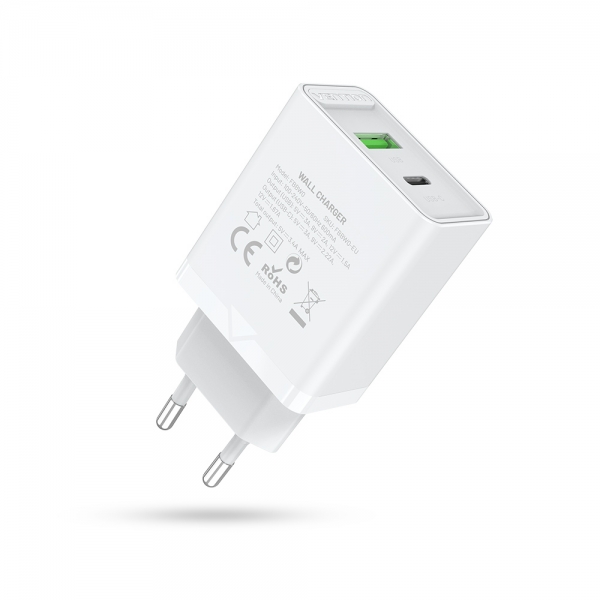 Chargeur mural USB Vention (C+A) 3.4A 20W PD3.0/QC4.0 FBBB0-EU - Charge rapide - Couleur Blanc