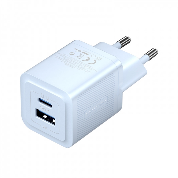 Chargeur Mural Vention GaN 2 Ports USB (C+A) - 30W/30W - Charge Rapide UE - Couleur Bleu