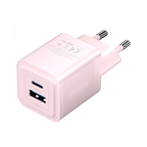 Chargeur mural Vention GaN 2 ports USB (C+A) (30W/30W) - Chargement rapide UE - Couleur rose