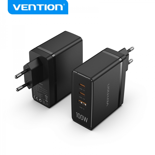 Chargeur mural Vention GaN 2xUSB-C vers 1xUSB 100W - Couleur noire