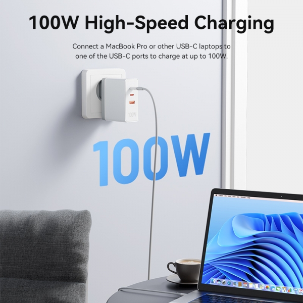 Chargeur mural Vention GaN 2xUSB-C vers 1xUSB 100W - Couleur noire