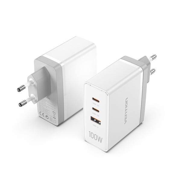 Chargeur mural Vention GaN 2xUSB-C vers 1xUSB 100W - Noir