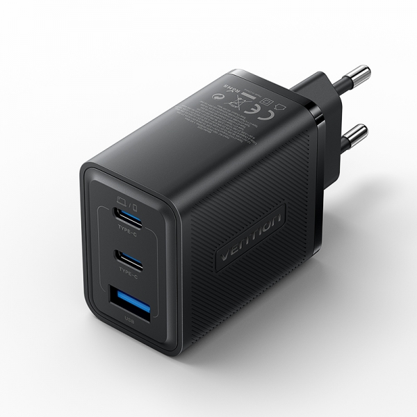 Chargeur Mural Vention GaN 3 Ports USB (C + C + A) (65W/65W/30W) - EU - Couleur Noir