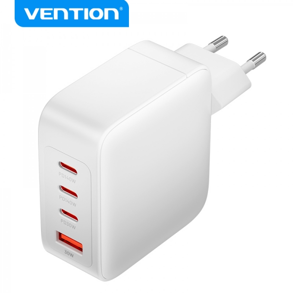 Chargeur mural Vention GaN 4 ports PD 140W (140W/140W/30W/30W) avec kit de câbles blancs EU -